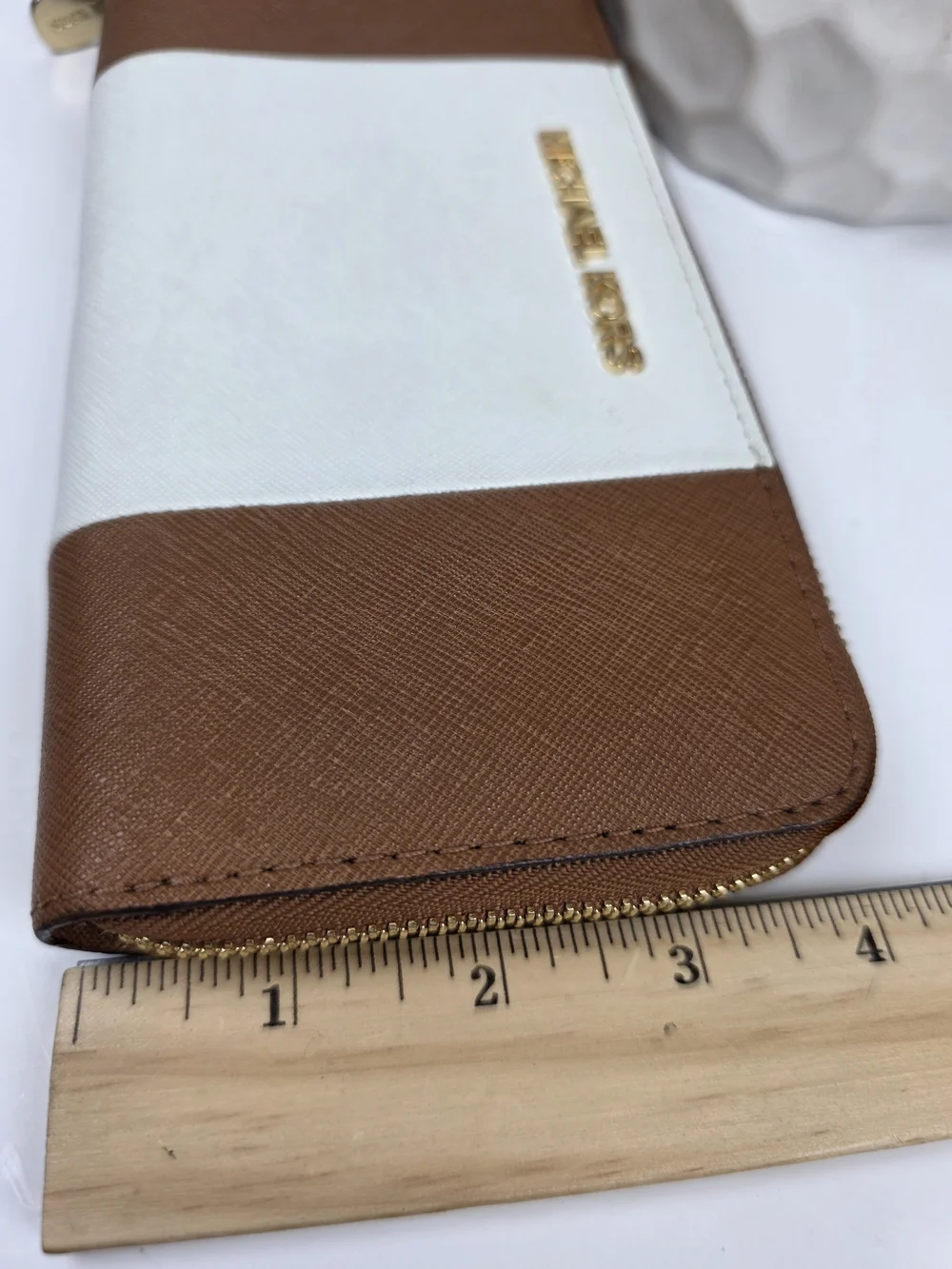 Michael Kors Brown and White Zip Wallet